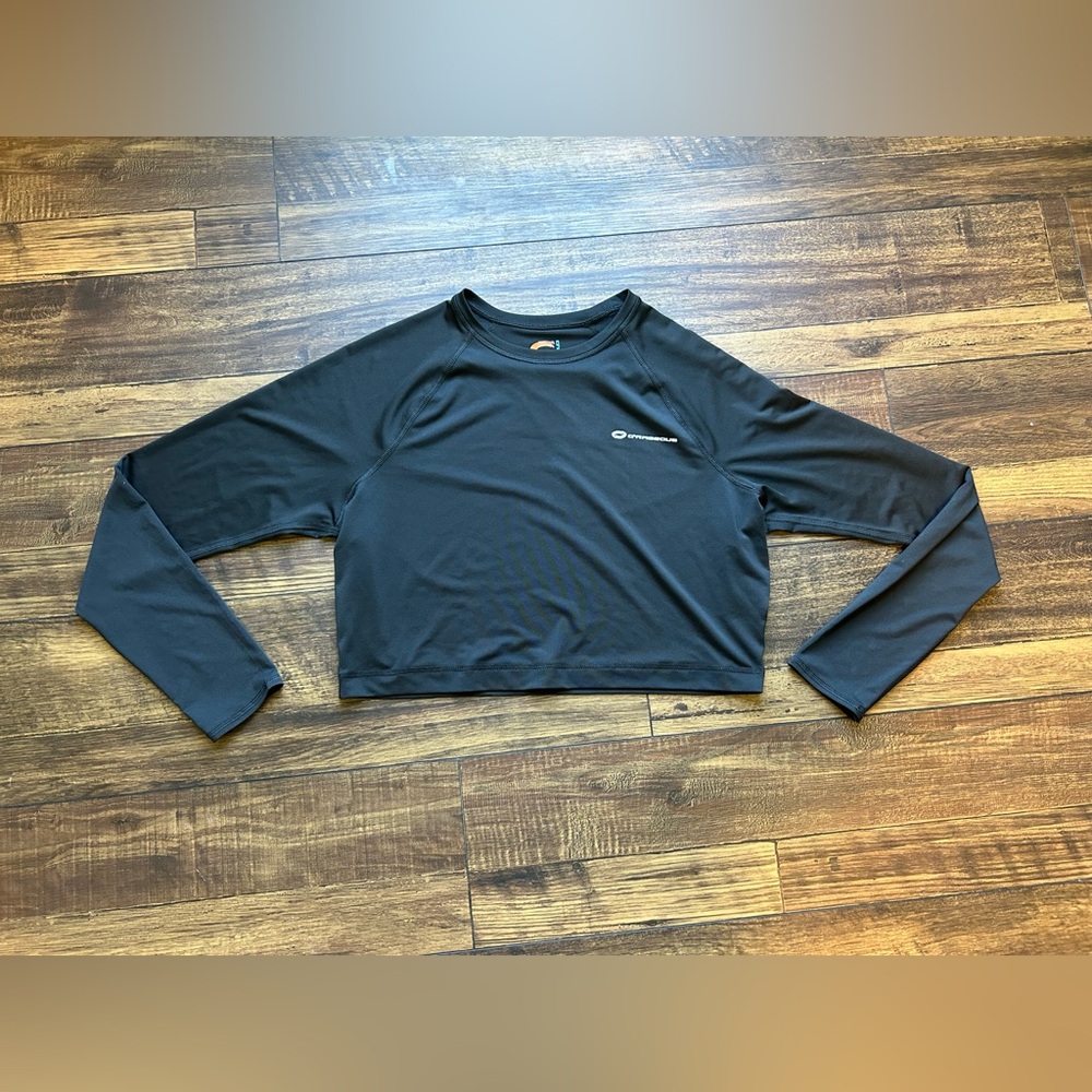 O’Rageous Womens Black Long Sleeve Cropped Rash Guard Swim Top Size XL